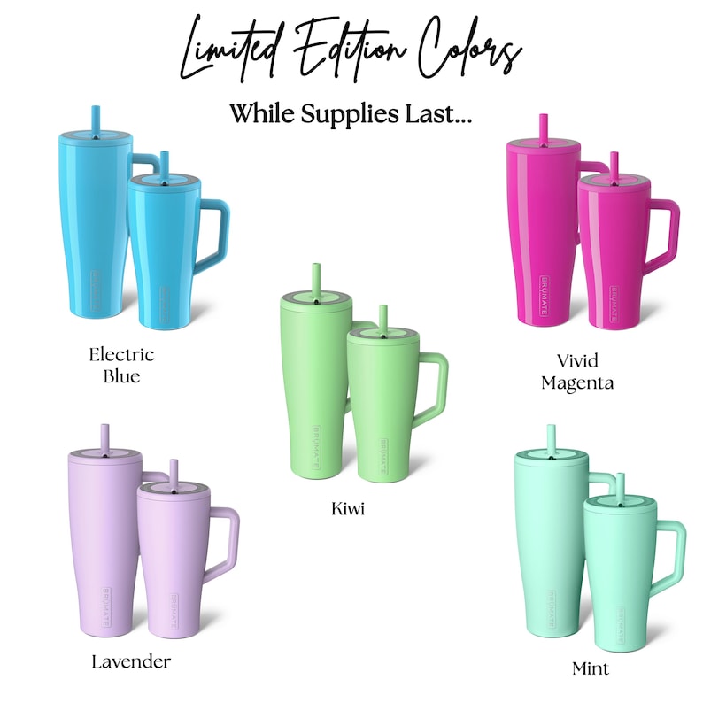 a set of four different colored cups with straws