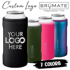 Custom Logo Brumate Hopsulator TRIO Can Cooler Drink Holder for 12/16oz Regular Cans - Laser Engraved Promotional Products, Employee Gifts