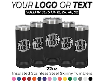 Bulk Custom Tumblers 22oz Engraved Business Logo Skinny Tumbler Cups - Promotional Products for Clients - Bulk Employee Gifts - Laser Etched