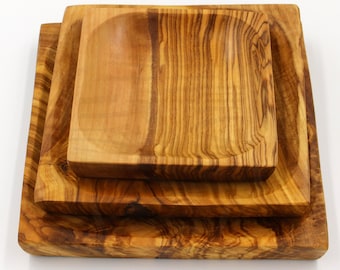 Olive wood trio square plates | Olivewood hand carved rectangular dishes | Wedding gift | Mom present