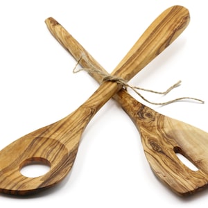 Olive Wood Corner Spoon: Pointed Mixing Utensil with Hole