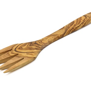 Handcrafted Olive Wood Serving Fork: BBQ Grill Utensil