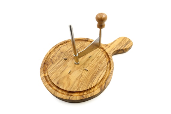 Premium Olive Wood Cheese Board With Stainless Steel Platter Swiss Rotary  Cheese Grater Handmade Olivewood Round Platform Cheese Curler 