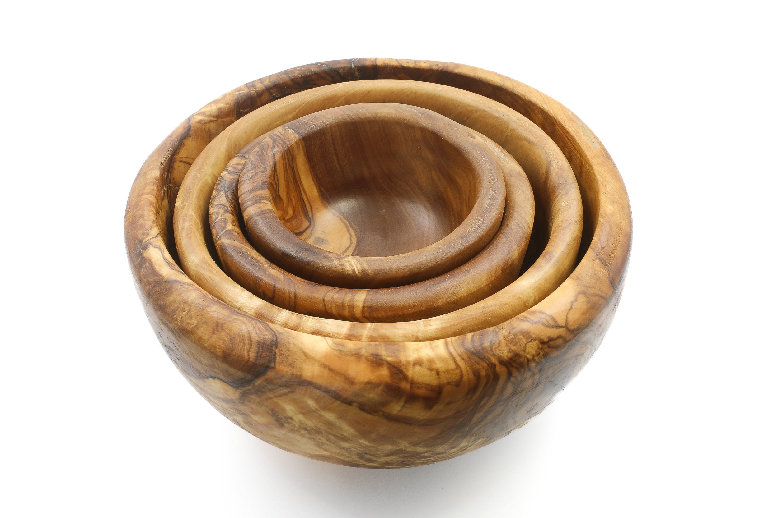 Round nesting olive wood bowls (1pc) | Olivewood dipping bowls | Handmade vintage kitchenware from hard wood | Wooden serving bowl