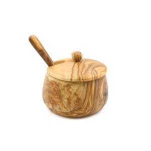 Olive wood sugar/salt/pepper bowl with lid (1pc) | Handmade canister set tea & coffee