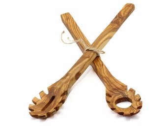 Olive wood pasta & noodle scoop | 1pc |Hook spaghetti spoon | Olivewood spaghetti server | Non-stick colander | 30 cm | Free laser engraving