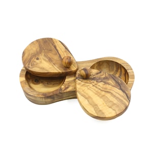 Olive wood salt and spice box with two compartments | Handmade olivewood duo salt and pepper keeper and shaker | Free laser engraving