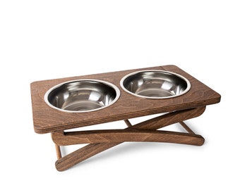 One of a kind - Unique Adjustable raised double dog bowl stand