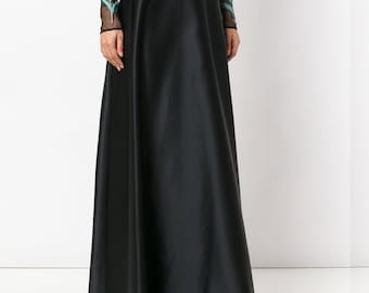 Long Black Satin A-Line High Waist Formal Evening Wear- Evening Skirt for Special Events