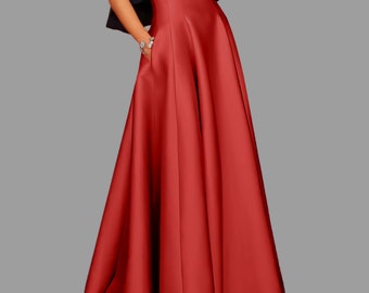 Women's Satin Pocket High Waist Maxi Long A-Shaped Satin Skirt Special Occasion Office Skirt