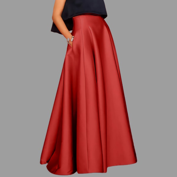 Jupe longue en Satin pour femmes, avec poches, taille haute, Maxi, en forme de A, pour occasions spéciales, jupe de bureau