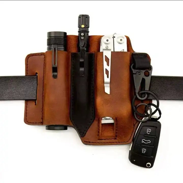 Multitool Sheath For Belt, EDC Leather Sheath,Brown Jamaica - View #6
