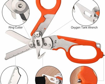 Forbici da trauma multitool con 6 pratiche funzioni, pinza pieghevole in acciaio inox, ideale per uso professionale in servizi di soccorso o attività quotidiane