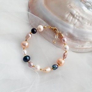 18k Gold Filled Natural Pearl Bracelet: Colorful Beaded Design