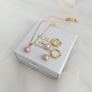 Natural Freshwater Pink Pearl Set, 18k Gold Filled Pearl Set For Woman, Real Pearl Necklace And Earrings, Beaded Pearl Jewelry, Wedding Gift