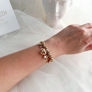 18k Gold Filled Charm Bracelet With 7 Charms, Dainty Custom Charm Bracelet And Necklace With Pearl For Woman, Charm Jewelry, Gift For Her