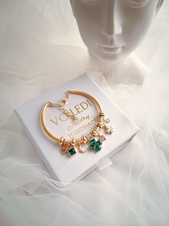 24k Gold Filled Charm Bracelet With 7 Charms Dainty Custom Designed Charm Bracelet For Woman Charm Jewelry Gift For Her Birthday Gifts