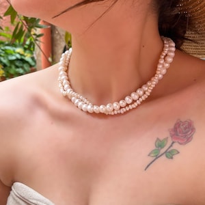 Vintage Natural Freshwater Pearl Necklace, Wedding Real Pearl Necklace, White Pearl Chocker Necklace For Woman, Bridal Gift, Bridesmaid Gift