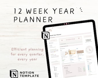 Notion Template 12 Week Year Planner, Goal Planner Notion Dashboard, Task Tracker Productivity Notion Planner, 3 Month Goal Action Steps
