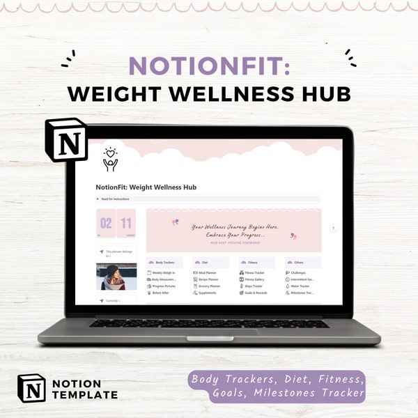 Notion Template, Notion Planner, Weight Loss Tracker, Fitness Notion Planner, Wellness Planner, Meal Planner, Diet Tracker, Fitness Tracker