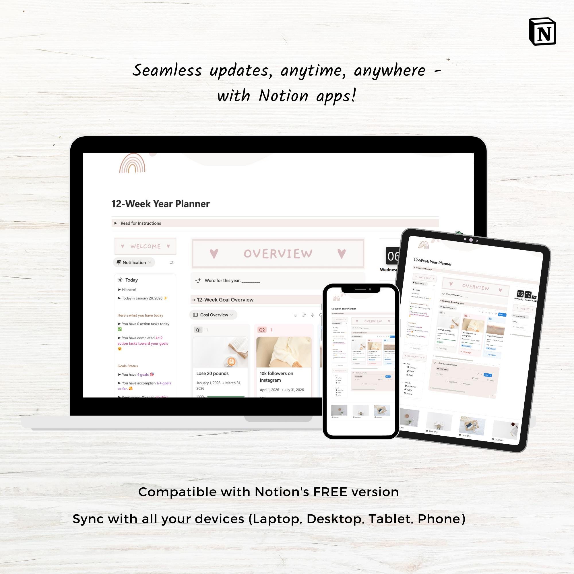 Notion Template 12 Week Year Planner, Goal Planner Notion Dashboard ...