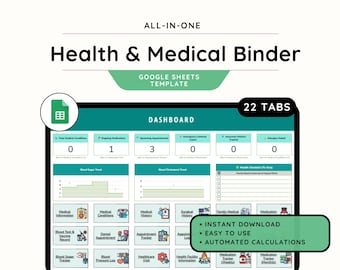 Medical Binder Spreadsheet | Medical Tracker Google Sheets Template | Digital Health & Medical Planner| Family Health Tracker Template