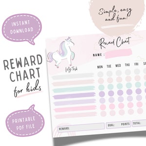 Reward chart for Kids Sticker Chart Unicorn Reward Chart for Girl Printable Reward Chart Printable Behavior Chart for Kids Weekly Chart