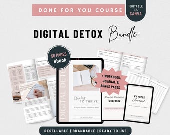 PLR Life Coaching Program Digital Detox Bundle Done For You Course ebook and workbook for Life Coach| Brandable Coaching Tool