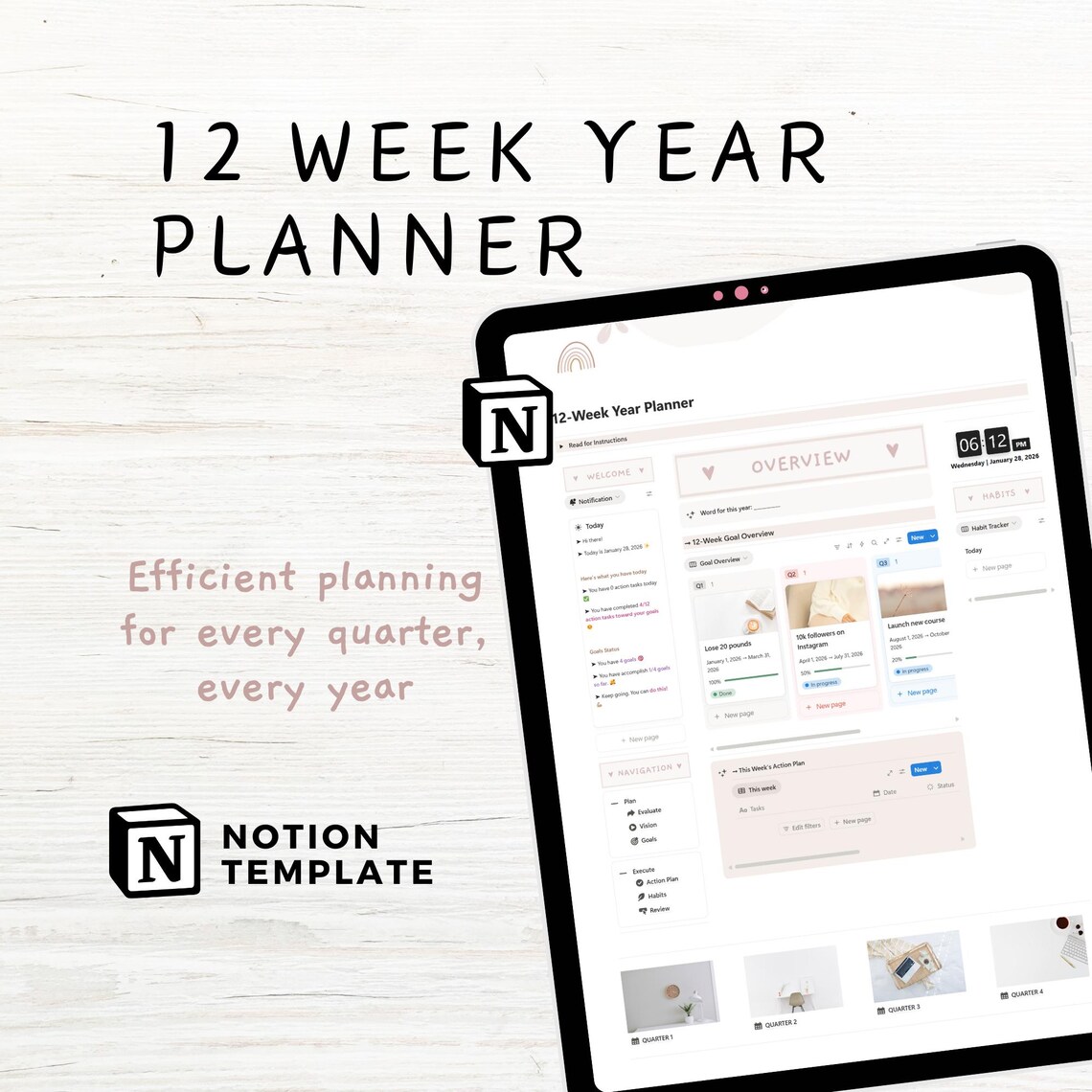 Notion Template 12 Week Year Planner, Goal Planner Notion Dashboard ...