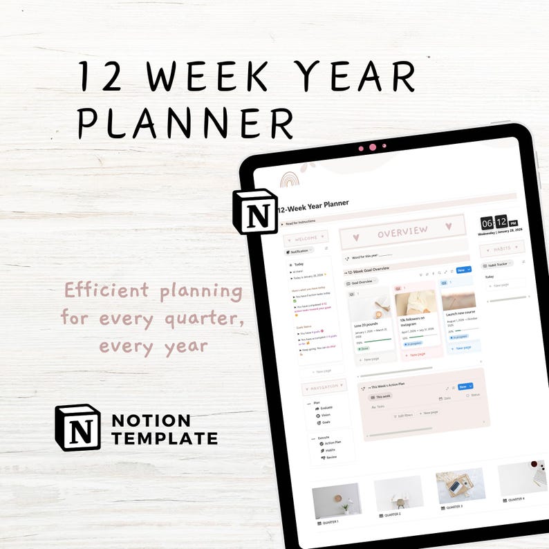 Notion Template 12 Week Year Planner, Goal Planner Notion Dashboard ...