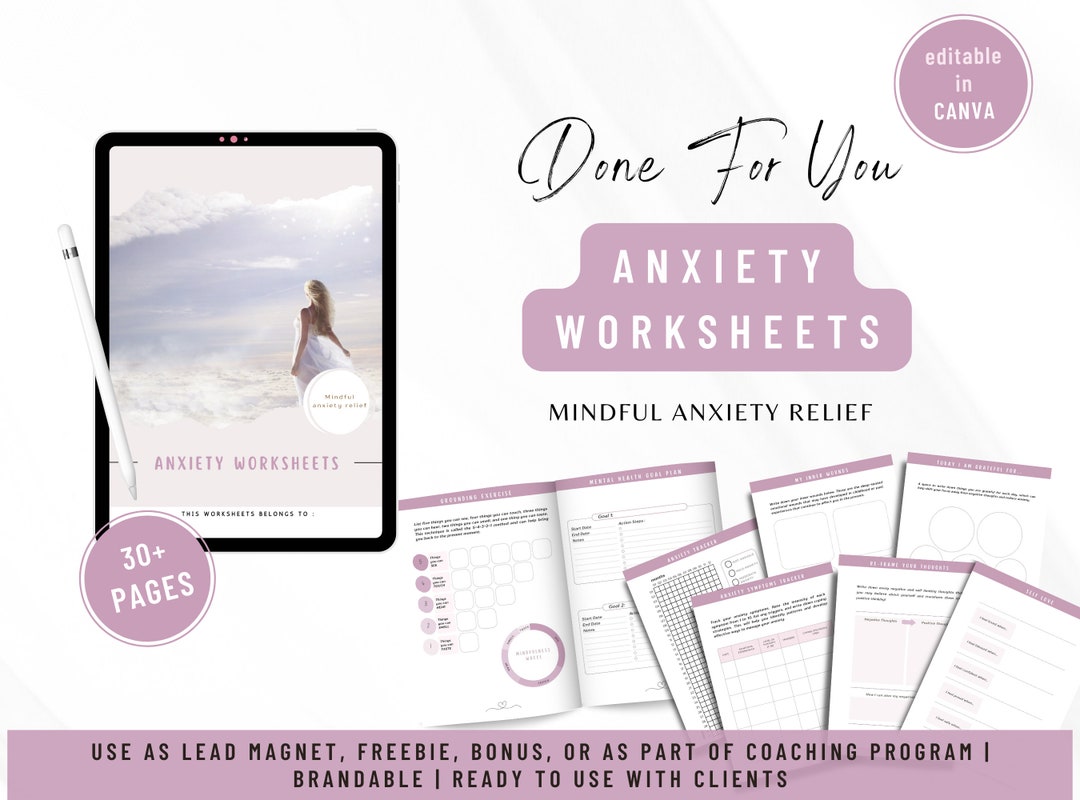 Done for You Anxiety Worksheets for Mental Health Brandable Coaching ...
