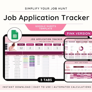 Job Application Tracker Spreadsheet | Job Tracker Google Sheet | Job Hunting Tracker| Job Offers Google Sheets Template | Job Spreadsheet