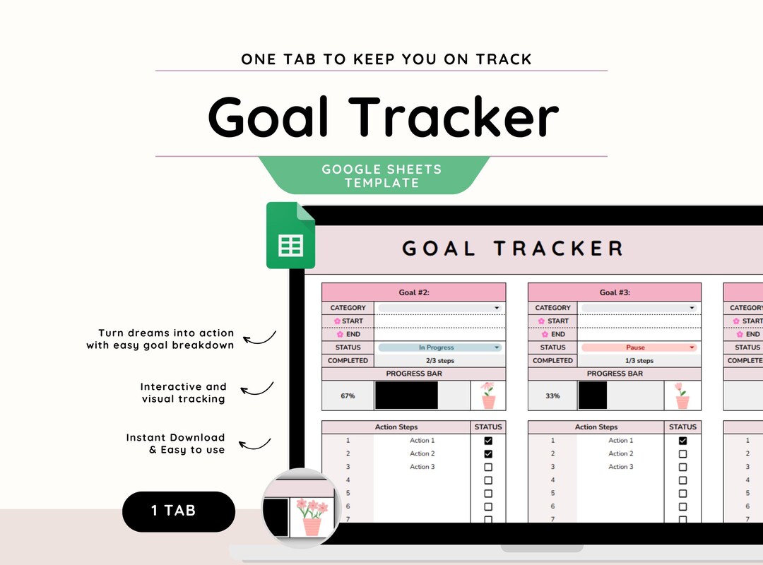 Goal Planner| Goal Tracker Spreadsheet | Google Sheets Template | Goal ...
