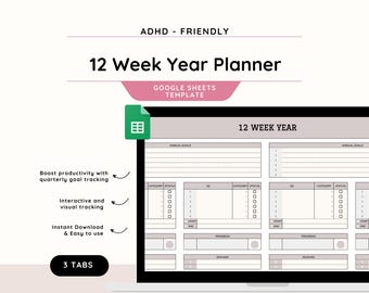 12-wekenplanner Spreadsheet Jaardoelenplanner voor 12 weken Google Spreadsheets Kwartaalplanner Doelentracker 90-dagenplanner Taaktracker voor ADHD