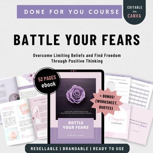 PLR Coaching Content for Life Coach Brandable Ebook Done For You Course Limiting Belief Coaching Tools Battle Your Fears Workbook