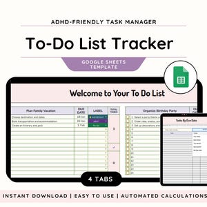 ADHD To Do List| Task Tracker Spreadsheet Template| Task Planner Spreadsheet| Task Management Google Sheets Template| Productivity Organizer