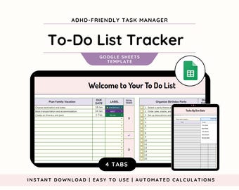 ADHS To Do Liste| Aufgaben-Tracker-Arbeitsblattvorlage | Aufgabenplaner Tabelle | Aufgabenmanagement Google Sheets Vorlage | Produktivitäts-Organizer