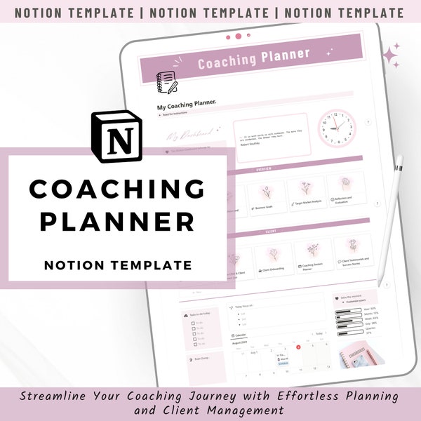 Notion Template Coaching Planner, Notion Dashboard, Notion Planner for Coach, Digital Planner Coaching Tools