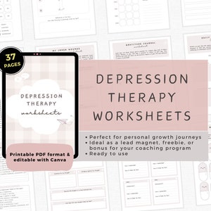 Depression Worksheets| Printable Journal| Self Love Coaching Tools| Depression Journal| Self Care Planner| Mental Health Therapy Journal