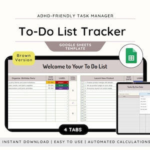 ADHD Task Tracker |To Do List Spreadsheet Template| Task Planner for ADHD Brain| Task Manager Google Sheets Template| Productivity Organizer
