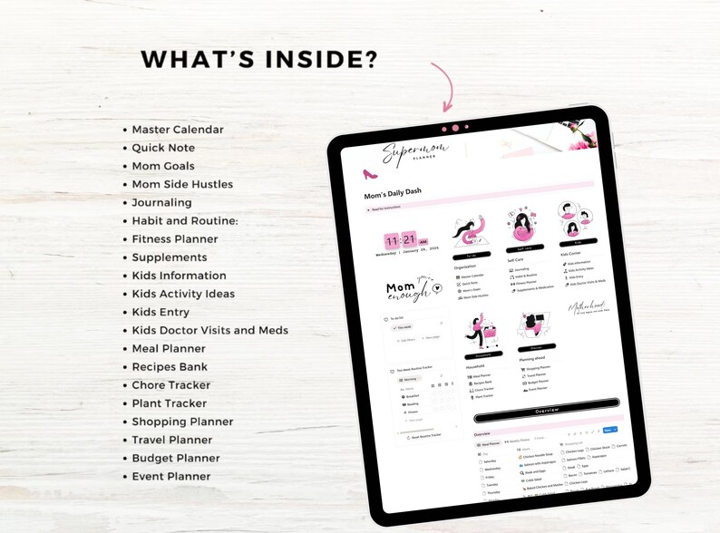 Mom Planner Notion Template, Notion Planner Mom, Busy Mom Household Planner, Mom Life Digital Planner, Family Organizer, Notion Dashboard image 2