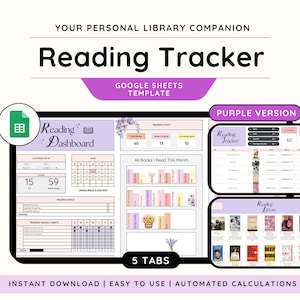 Reading Tracker Google Sheets Template| Digital Reading Journal Spreadsheet| Book Tracker| Reading Log| Book Journal| Digital Bookshelf