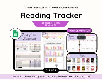 Reading Tracker Google Sheets Template| Digital Reading Journal Spreadsheet| Book Tracker| Reading Log| Book Journal| Digital Bookshelf