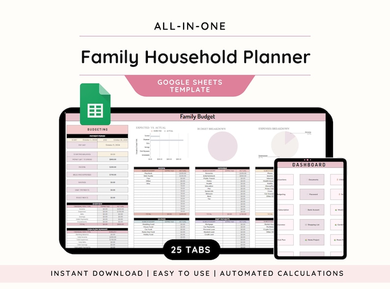 Family Household Planner Google Sheets | Home Management Spreadsheet ...