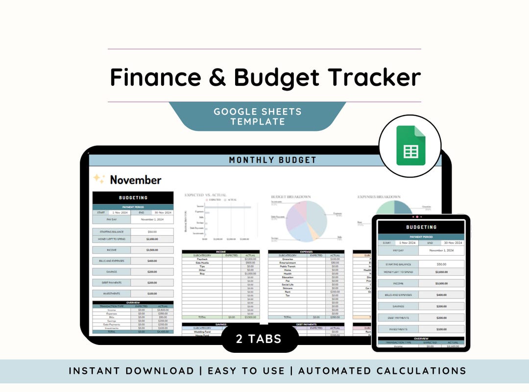 Finance Tracker| Monthly Budget Planner Google Sheets Budget ...