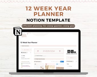 Notion Template 12 Week Year Planner, Goal Planner Notion Dashboard, Task Tracker Productivity Notion Planner, 3 Month Goal Action Steps