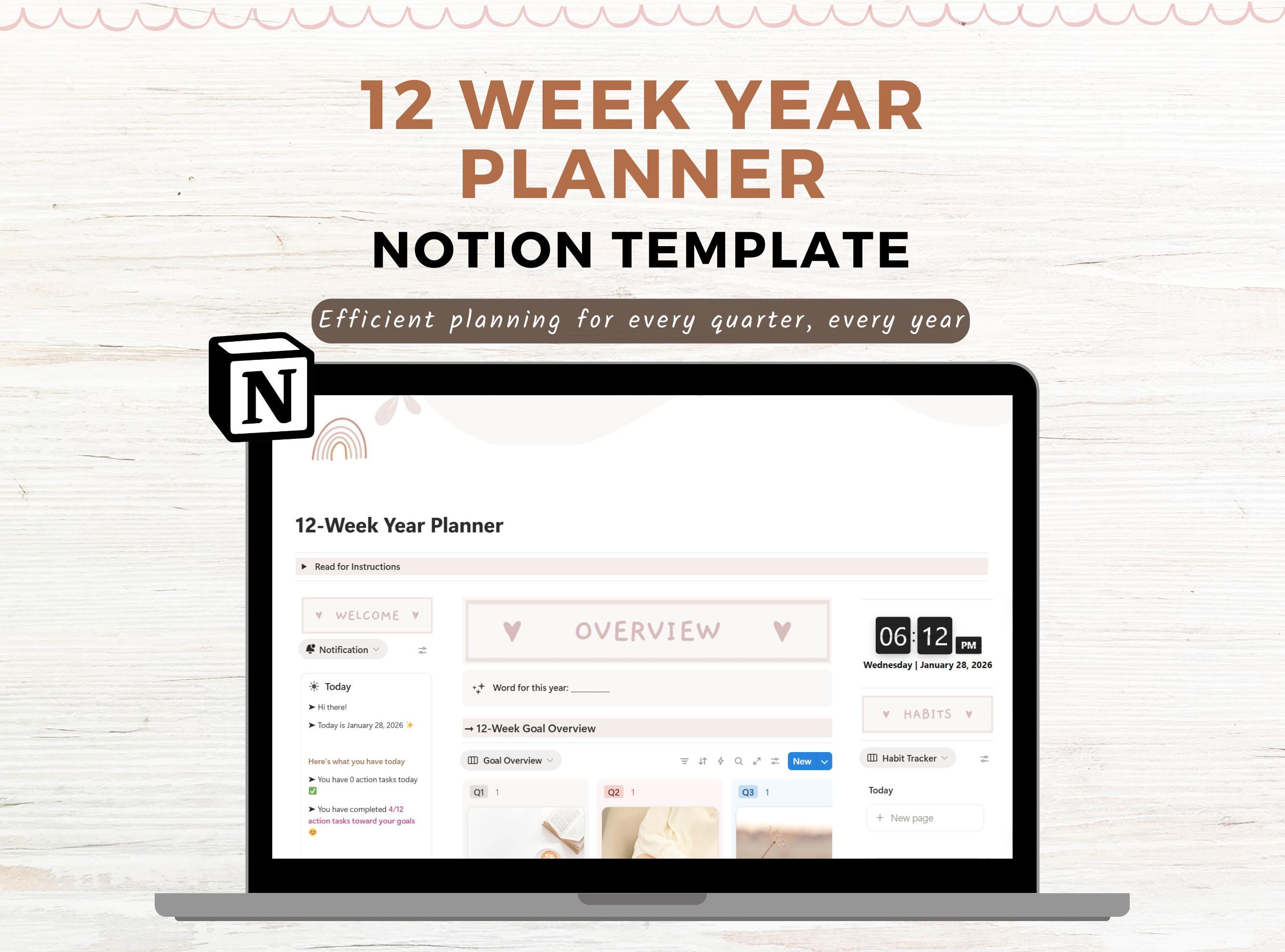 Notion Template 12 Week Year Planner, Goal Planner Notion Dashboard ...