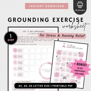 Grounding Exercise Printable| Stress & Anxiety Relief Worksheet| Mindfulness Worksheet| Mental Health Printable Worksheet| Self Care Tool