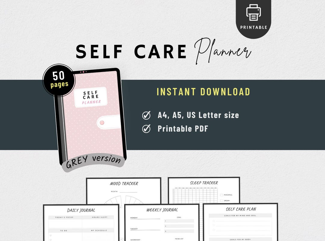 Minimalist Self Care Planner | Printable Mental Health Journal for Self ...