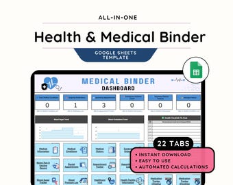 Medical Binder Spreadsheet | Medical Record Google Sheets Template | Family Health Tracker Template| Digital Health & Medical Planner